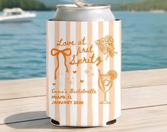 Custom Love at First Spritz Bachelorette Cozie, Spritz Bach Party Favor, Personalized Bachelorette Can Holder, Bridal Shower Favor