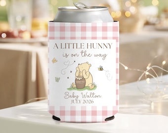 Custom Classic Pooh Bear Baby Shower Can Cooler, Hunny on the Way Storybook Favors, Baby Sprinkle Keepsake Can Coozies