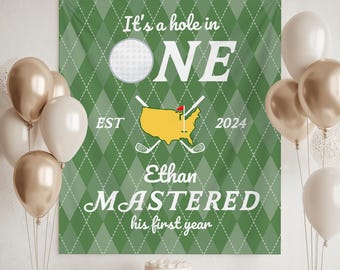 Hole in One Golf 1st Birthday Banner, Golf Birthday Banner, Mastered 1st Birthday Backdrop, Hole in One Welcome Sign, Golf Birthday Banner