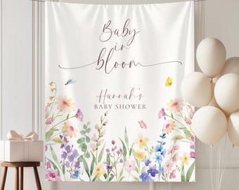 Custom Baby in Bloom Baby Shower Banner, Wildflower Baby Sprinkle Backdrop, Farmers Market Welcome Sign, Boho Rustic Floral Baby Decor