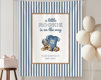 Painel de fundo para chá de bebê com tema de futebol americano "Pequeno Novato", banner personalizado com tema esportivo para bebê a caminho, painel de fundo para fotos de festa de chá de bebê "Pequeno Astro".