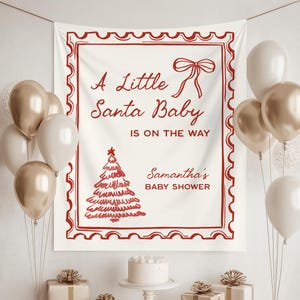 Toile de fond de fête de baby shower du père Noël, bannière de baby shower sur le thème de Noël, fond photo saupoudrer de bébé d'hiver image 1
