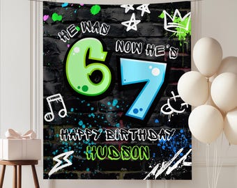 Custom 6 7 Birthday Party Banner, Custom 7th Birthday Tapestry, Funny 67 Birthday Party Ideas, Six Seven Meme Bday Backdrop Sign