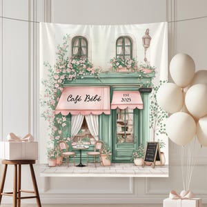 Cafe Bebe Paris Chic Baby Shower Party Backdrop, Baby Brewing Baby Shower Sign, Locally Grown Market Baby Sprinkle Photo Background