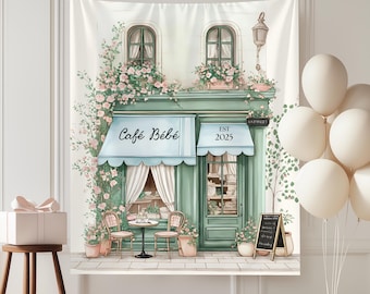 Cafe Bebe Paris Chic Baby Shower Party Backdrop, French Baby Brewing Baby Shower Sign, Locally Grown Market Baby Sprinkle Photo Background