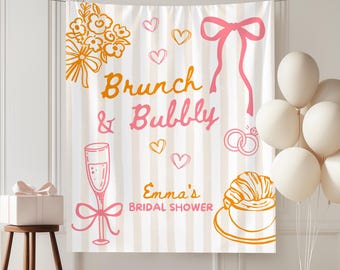 Cartello per addio al nubilato rosa "Brunch and Bubbly", striscione per addio al nubilato "Coquette Champagne", cartello di benvenuto per addio al nubilato, arazzo personalizzato per sposa