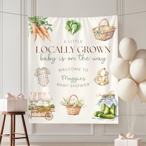 Locally Grown Baby Shower Party Backdrop, Farmers Market Themed Baby Shower Banner, Little Sprout Baby Sprinkle Photo Background