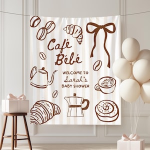 Cafe Bebe Coffee Baby Shower Party Backdrop, Baby Brewing Baby Shower Sign, Bun in the Oven Baking Baby Sprinkle Photo Background