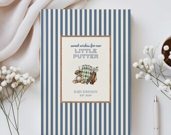 Gepersonaliseerde kleine putter golf babyboek, teddybeer sport babyshower gastenboek, beste wensen voor baby geheugenboek, zwangerschapsdagboek