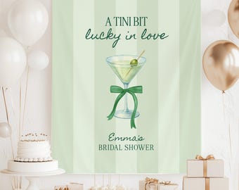 Tini Bit Lucky in Love Bridal Shower Banner, St Patricks Day Cocktail Party Decor, Bachelorette Backdrop, Bach Photo Booth, St Pattys Party