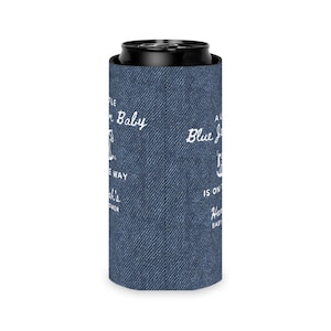 Custom Blue Jean Baby Denim Style Can Cozie, Western Baby Shower Party, Blue Jean Baby Shower Favors, Cowgirl Cowboy on the Way Drink Cooler image 11