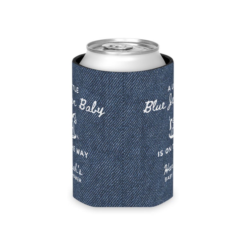 Custom Blue Jean Baby Denim Style Can Cozie, Western Baby Shower Party, Blue Jean Baby Shower Favors, Cowgirl Cowboy on the Way Drink Cooler image 9