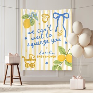 Kundenspezifische Zitronen-Babyparty-Kulisse, italienisches Zitronen-Zitrusfrucht-Party-Zeichen, Sommermarkt-Baby-Fahne, lokal gewachsener besprühen Hintergrund Bild 10