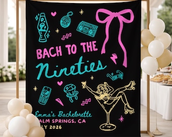 Custom Back to the 90s Banner, 90s Theme Bachelorette Tapestry, Retro Beach Bridal Party Backdrop, Nostalgia Y2k Bachelorette Decor