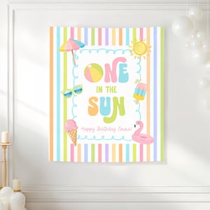 One in the Sun 1st Birthday Fabric Banner, Pool Party Kids Beach Birthday Name Backdrop, Custom 1st Birthday Girl Smash Cake Backdrop image 10