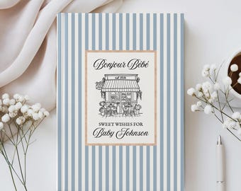 Personalized Bonjour Bebe Cafe Baby Book, French Preppy Baby Shower Guestbook, Paris Best Wishes for Baby Memory Book, Pregnancy Journal