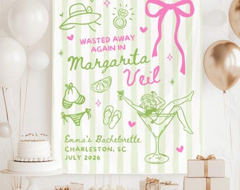 Custom Margarita Veil Bachelorette Banner, Margs and Matrimony Tapestry, Beach Bridal Shower Decor, Last Fiesta Bachelorette Decorations