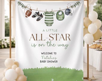 Fußball-Babyparty-Hintergrund, benutzerdefinierte Sport-Themen-Baby auf dem Weg-Dusche-Banner, kleiner All-Star-Baby-Sprenkel-Fotohintergrund