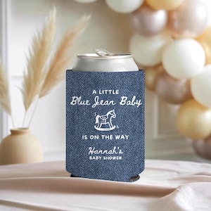 Custom Blue Jean Baby Denim Style Can Cozie, Western Baby Shower Party, Blue Jean Baby Shower Favors, Cowgirl Cowboy on the Way Drink Cooler image 2