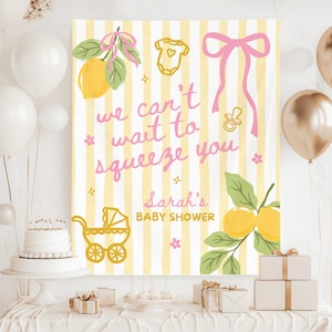 Kundenspezifische Zitronen-Babyparty-Kulisse, italienisches Zitronen-Zitrusfrucht-Party-Zeichen, Sommermarkt-Baby-Fahne, lokal gewachsener besprühen Hintergrund Bild 1