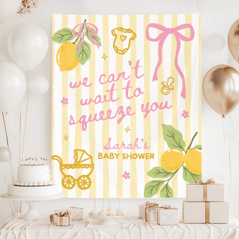 Kundenspezifische Zitronen-Babyparty-Kulisse, italienisches Zitronen-Zitrusfrucht-Party-Zeichen, Sommermarkt-Baby-Fahne, lokal gewachsener besprühen Hintergrund Bild 1