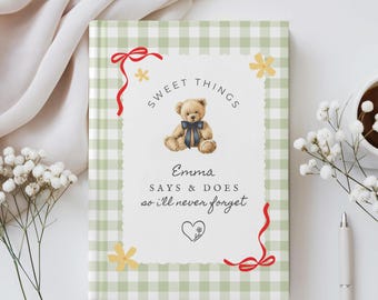 Diario personalizado "Cosas que dicen mis hijos", libro de recuerdos de la infancia con osito de peluche, recuerdo de cumpleaños con nombre personalizado, regalo para baby shower para mamá