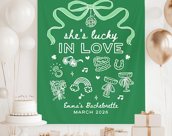 Lucky in Love Bachelorette Banner, St Patricks Day Cocktail Party Decor, Lucky Bridal Shower Backdrop, Bach Photo Booth, St Pattys Party