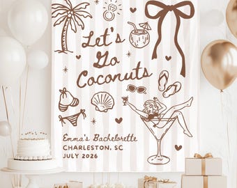Lets Go Coconuts Bachelorette Banner, Beach Coastal Bridal Shower Backdrop, Bach Weekend Engagement, Love on the Lake Wedding Backdrop