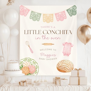 Little Conchita Baby Shower Party Backdrop, cielito lindo baby shower decor, Talavera Style Mexican Theme Banner, Sprinkle Photo Background