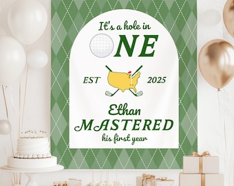 Hole in One Golf 1st Birthday Banner, Golf Birthday Banner, Mastered 1st Birthday Backdrop, Hole in One Welcome Sign, Golf Birthday Banner