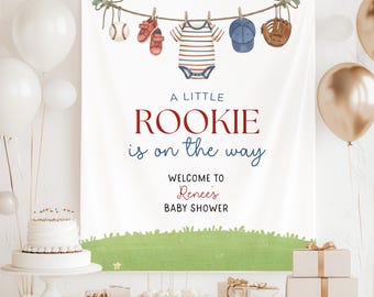 Little Rookie Baseball Baby Shower Party Backdrop, Custom Sports Themed Baby on the Way Shower Banner, Little All Star Baby Sprinkle Decor