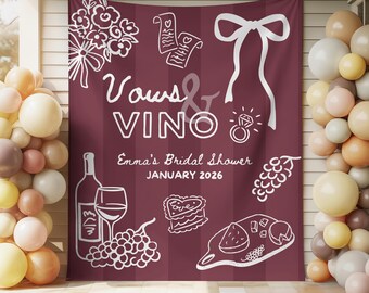 Letrero para despedida de soltera "Votos y Vino", Decoración personalizada para bodas con temática de vino "Vino antes de los votos", Pancarta color burdeos para despedida de soltera, Tapiz de compromiso con temática de vino