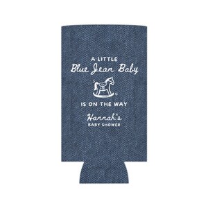 Custom Blue Jean Baby Denim Style Can Cozie, Western Baby Shower Party, Blue Jean Baby Shower Favors, Cowgirl Cowboy on the Way Drink Cooler image 10