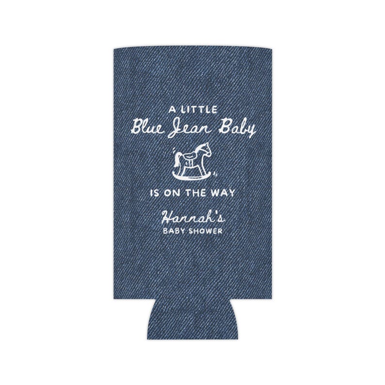 Custom Blue Jean Baby Denim Style Can Cozie, Western Baby Shower Party, Blue Jean Baby Shower Favors, Cowgirl Cowboy on the Way Drink Cooler image 10