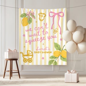 Kundenspezifische Zitronen-Babyparty-Kulisse, italienisches Zitronen-Zitrusfrucht-Party-Zeichen, Sommermarkt-Baby-Fahne, lokal gewachsener besprühen Hintergrund Bild 5