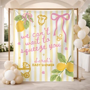 Kundenspezifische Zitronen-Babyparty-Kulisse, italienisches Zitronen-Zitrusfrucht-Party-Zeichen, Sommermarkt-Baby-Fahne, lokal gewachsener besprühen Hintergrund Bild 3