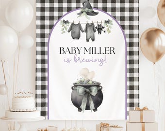 Halloween Baby Brewing Shower Party Backdrop, Little Boo is Almost Due Theme, Fall Themed Baby Shower Banner, Baby Sprinkle Photo Background