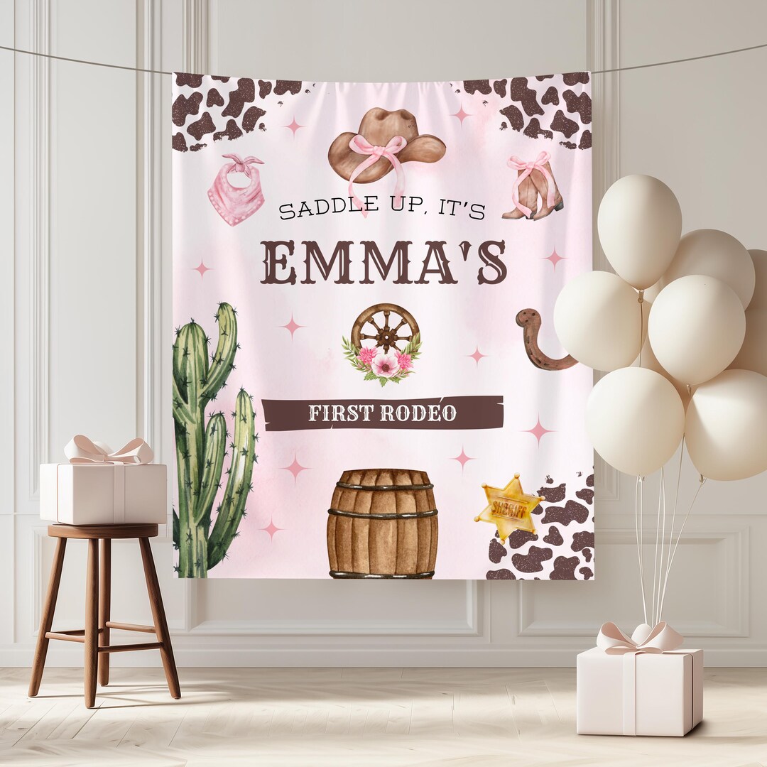 First Rodeo Birthday Banner for Girl, 1st Birthday Cowgirl Decor ...