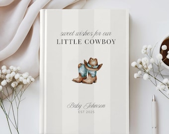 Little Cowboy Baby Shower Guestbook, Best Wishes for Baby Memory Book, Western Baby Shower Keepsake, Neutral Personalized Pregnancy Journal