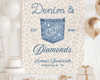 Denim and Diamonds Bachelorette Banner, Western Cocktail Party Decor, Nashville Bridal Shower Backdrop, Last Rodeo Bach Photo Booth