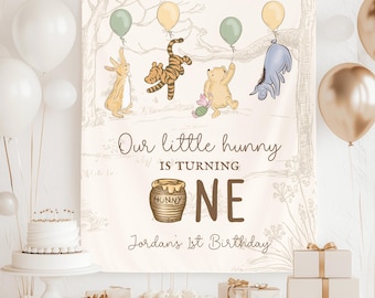 Little Hunny Turning One Birthday Banner, Pooh Bear First Birthday Decorations, Gender Neutral Storybook Photo Backdrop