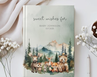 Livro de Visitas para Chá de Bebê "A Aventura Aguarda", Livro de Desejos de Felicidades para o Bebê, Lembrança de Chá de Bebê com Animais da Floresta, Diário de Gravidez Personalizado