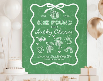 Lucky Charm Bachelorette Banner, St Patricks Day Cocktail Party Decor, Lucky in Love Bridal Shower Backdrop, Bach Photo Booth, St Pattys Par