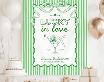 Lucky in Love Bachelorette Banner, St Patricks Day Cocktail Party Decor, Lucky Bridal Shower Backdrop, Bach Photo Booth, St Pattys Party