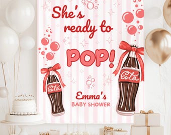 Custom Ready to Pop Baby Shower Decorations, Retro Soda Diner Party Banner, Soda Pop Theme Baby Sprinkle Photo Backdrop