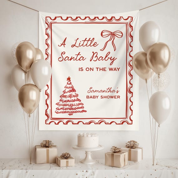 Santa Baby Shower Party Backdrop, Christmas Themed Baby Shower Banner, Winter Baby Sprinkle Photo Background