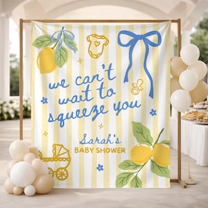 Kundenspezifische Zitronen-Babyparty-Kulisse, italienisches Zitronen-Zitrusfrucht-Party-Zeichen, Sommermarkt-Baby-Fahne, lokal gewachsener besprühen Hintergrund Bild 4