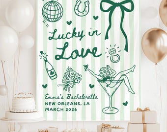 Lucky in Love Bachelorette Banner, St Patricks Day Cocktail Party Decor, Lucky Bridal Shower Backdrop, Bach Photo Booth, St Pattys Party