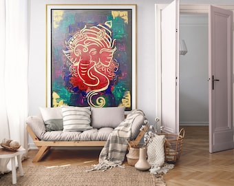 Ganesha modern samtida abstrakt traditionell stil väggkonstdekorationsmålning indisk gudkonst, handmålad ganpati, vastu-målning