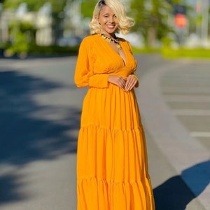 Orange chiffon /Ethiopian and Eritrean traditional habesha dress